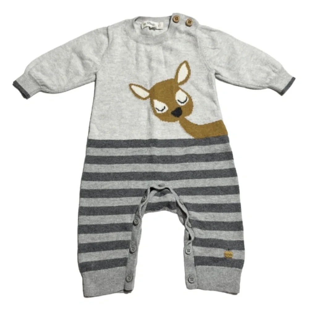 The Bonnie Mob soft cotton/cashmere deer romper 0-3 months heirloom quality